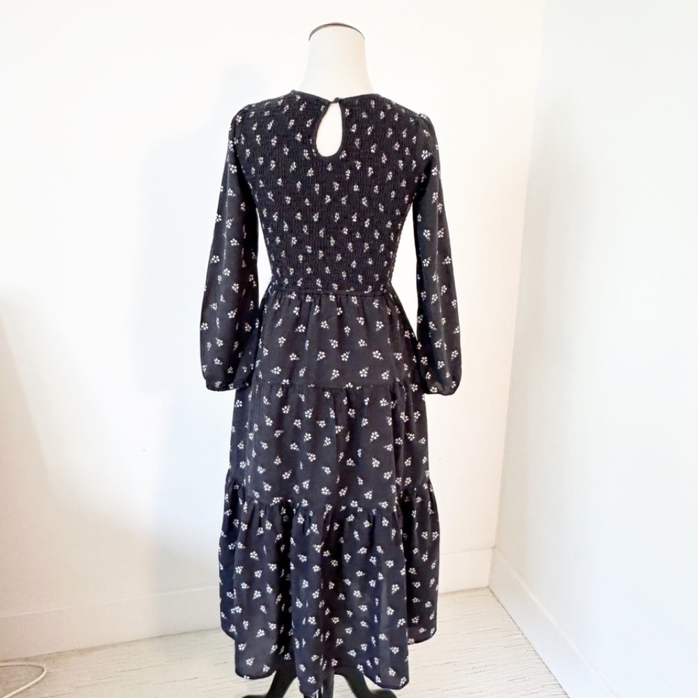 MARINE LAYER Camille Womens XS Gray Midi Dress Smocked Ditsy Floral Cottagecore - Picture 5 of 14